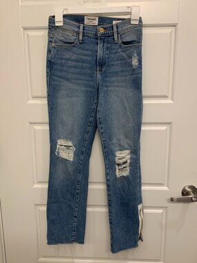 FRAME Le High Straight Jeans with Ankle Zipper